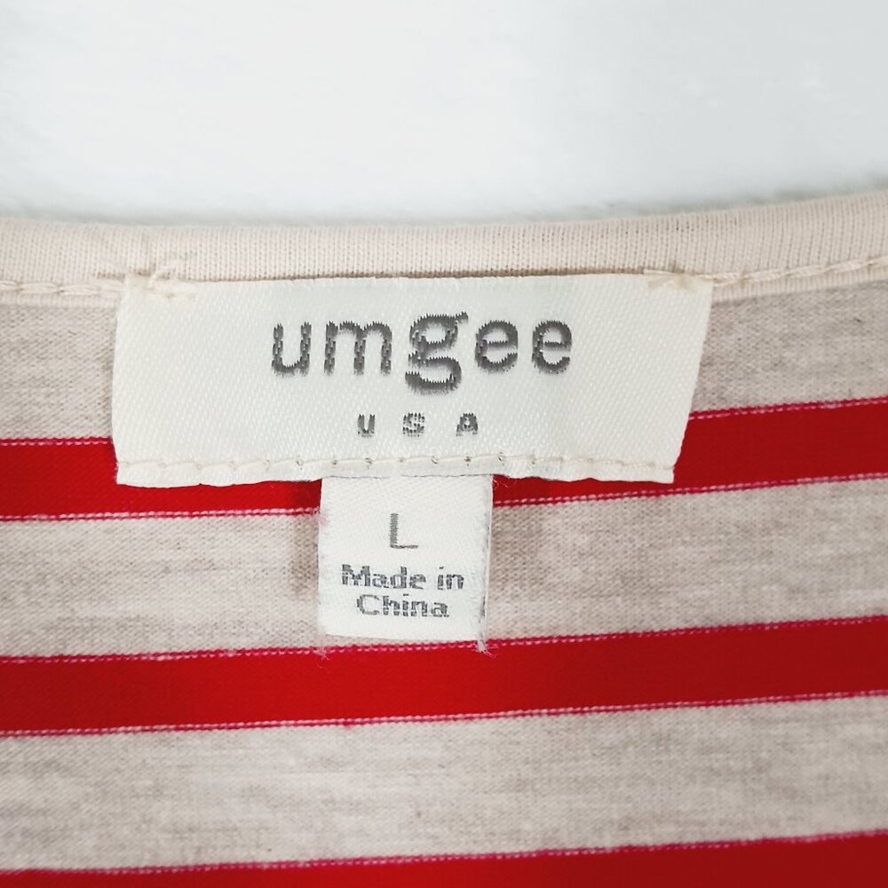 Umgee, Dress, Size Large, Red and Tan Stripes, with Ruffle and Tassel Accents - Picture 2 of 15